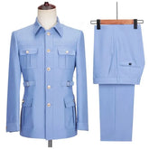 New Fashion Men Suits High Quality Stand Collar Single Breasted Male Casual Daily Wedding Two Piece Blazer Pants Set as picture3